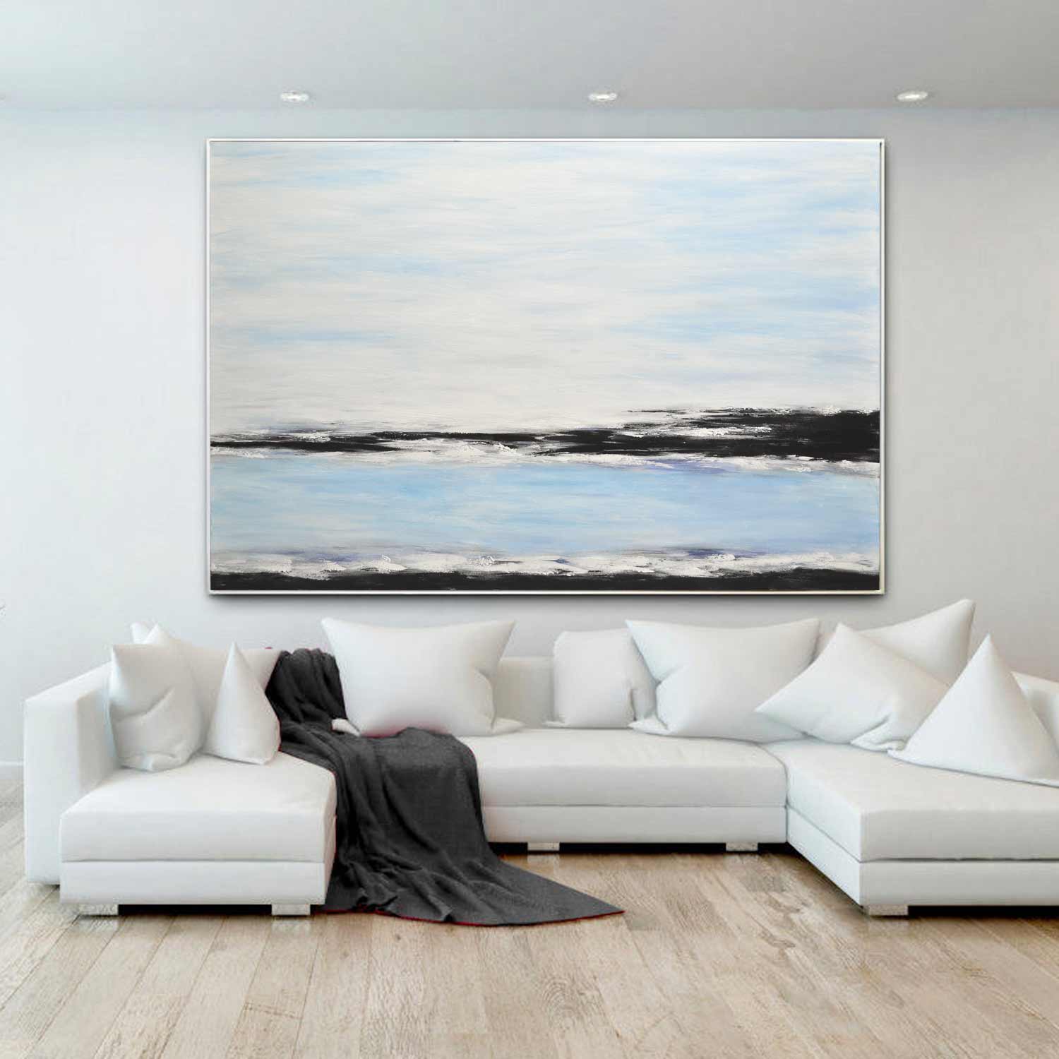 Peinture d’horizon de paysage marin bleu « Eaux intemporelles »