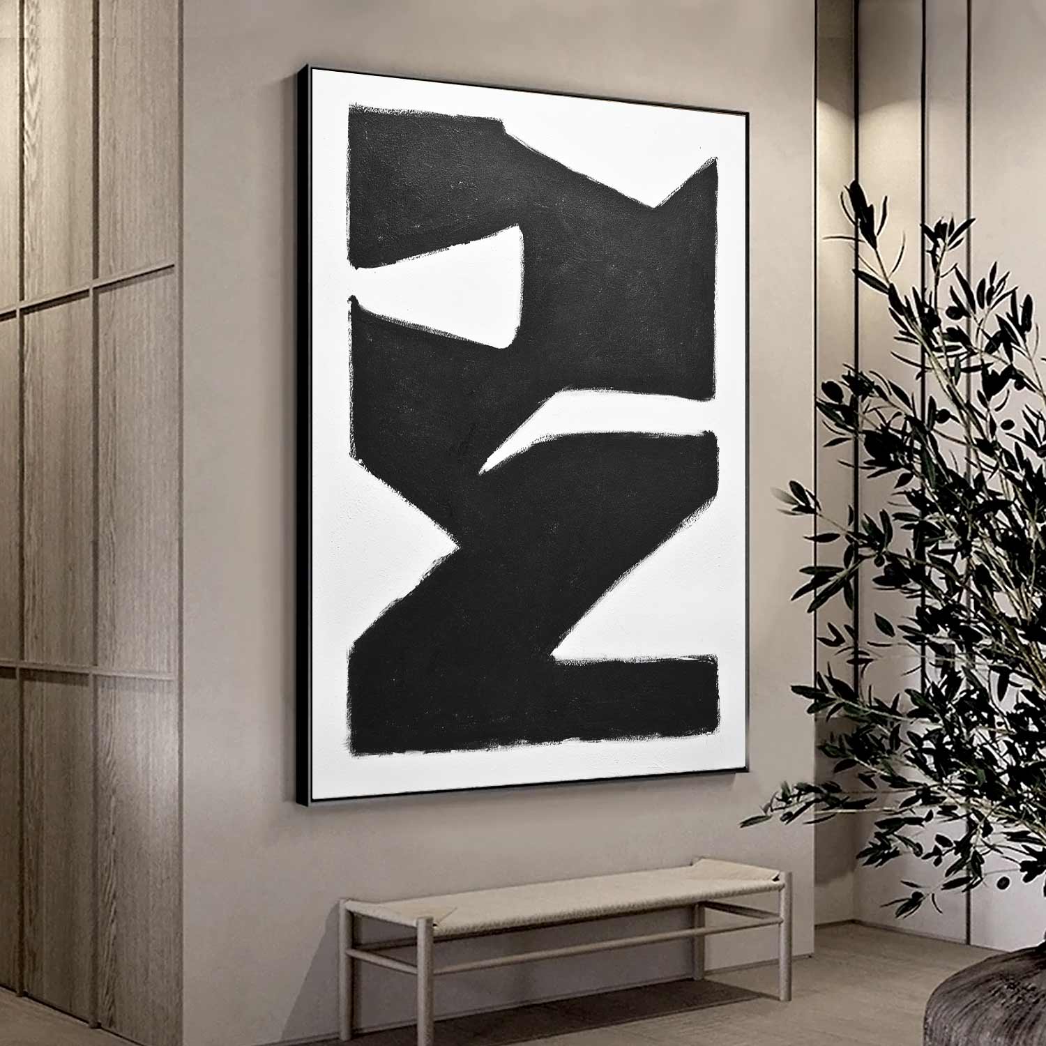 Black White 1950's Vintage Abstract Painting "City Block"