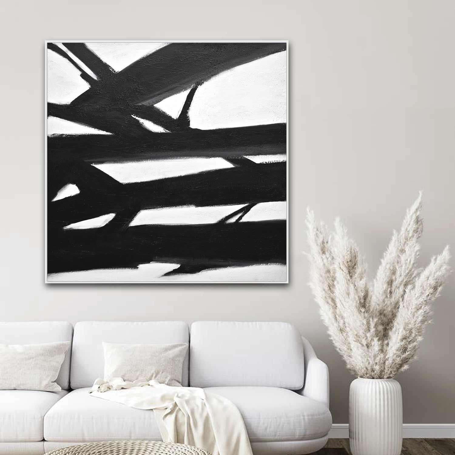 Monochrome Abstract Black White Kline Painting "Definite Direction"