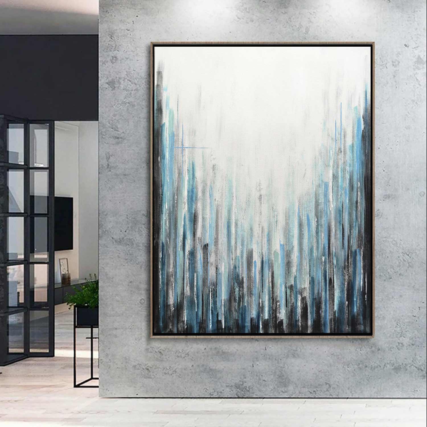Modern Geometric Stripes Painting "Into the Mist"