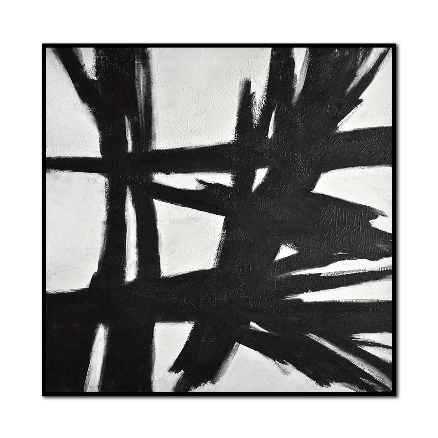Franz Kline Style 50's Rétro Peinture Noir Blanc Sur Toile « Reaching Out »