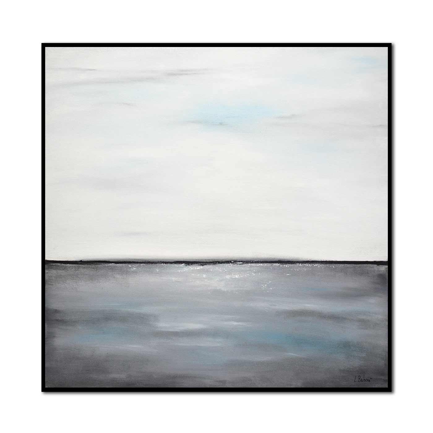 Large Custom Landscape Painting Grayscale Minimal "Gray Waters"