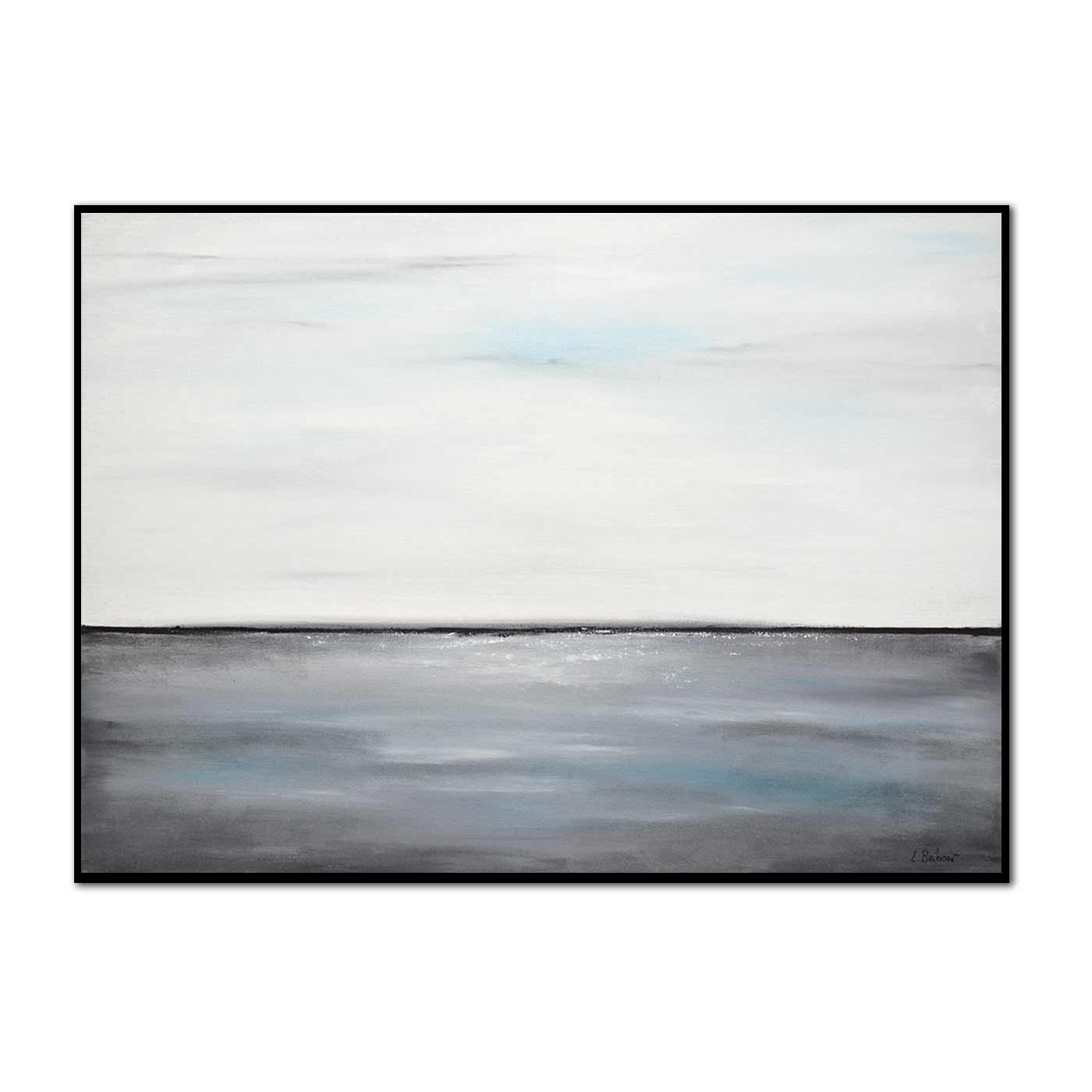 Peinture minimaliste de paysage marin gris blanc « Eaux grises »