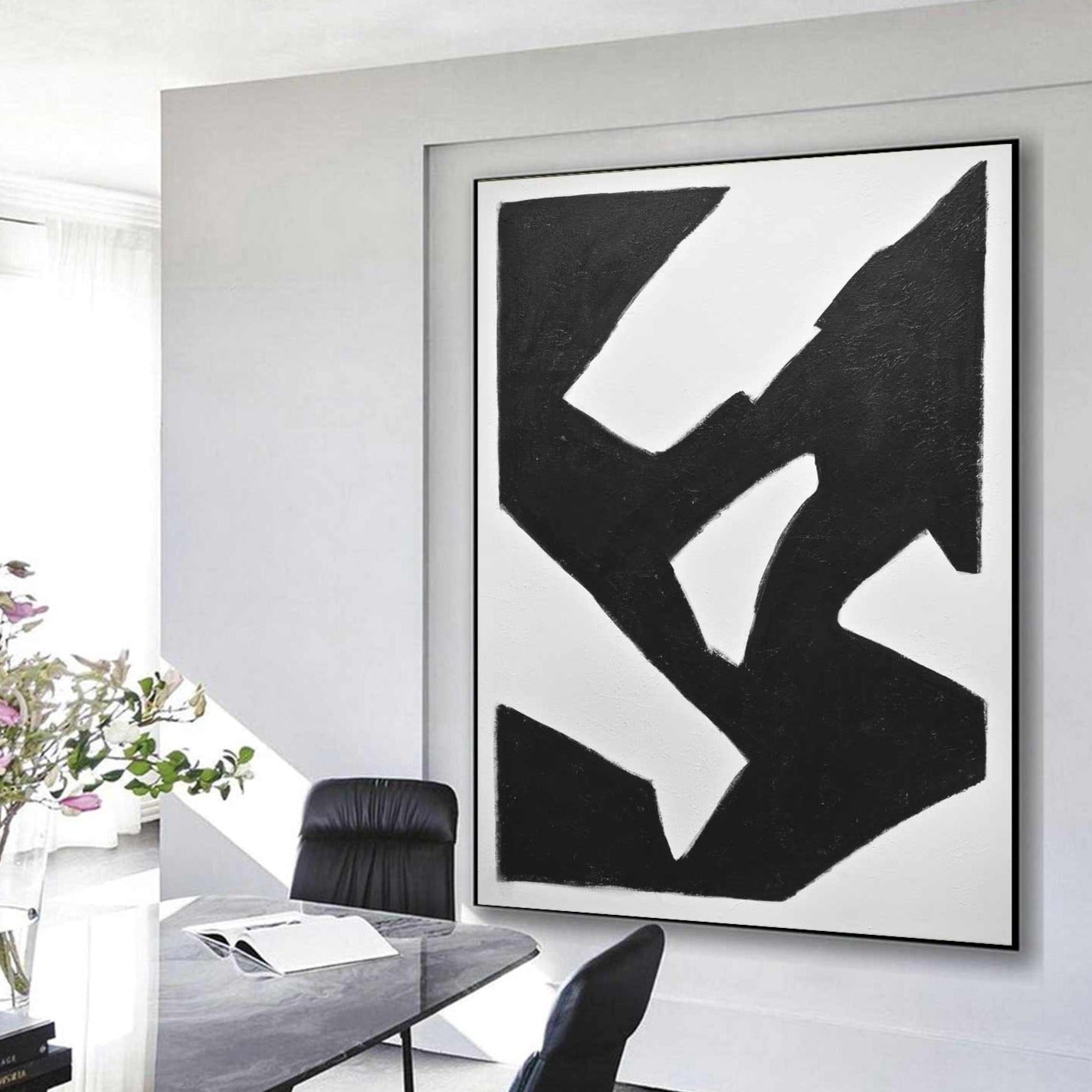 Peinture abstraite noir blanc du milieu du siècle « Elevate »