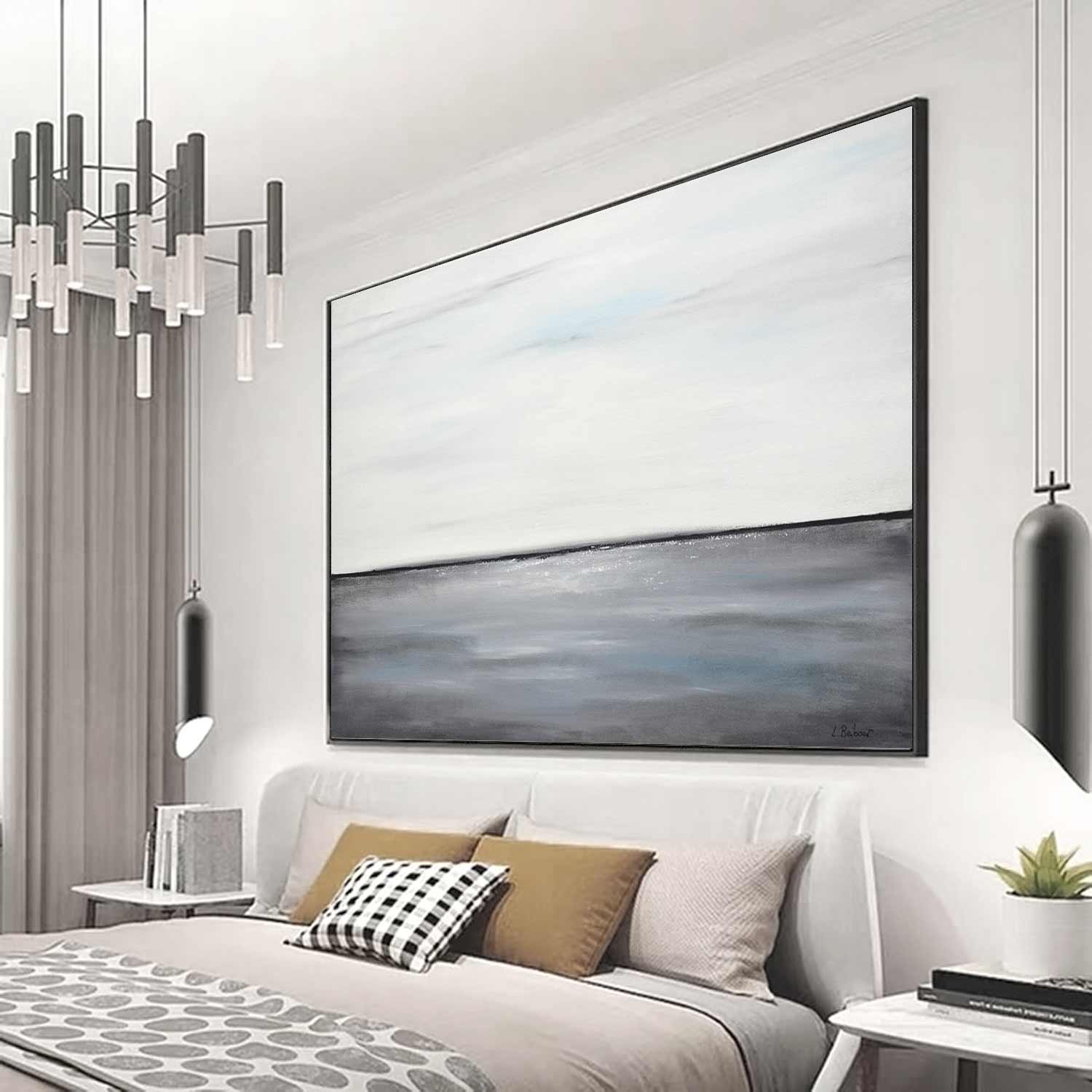 White Gray Seascape Minimalism Painting " Gray Waters"