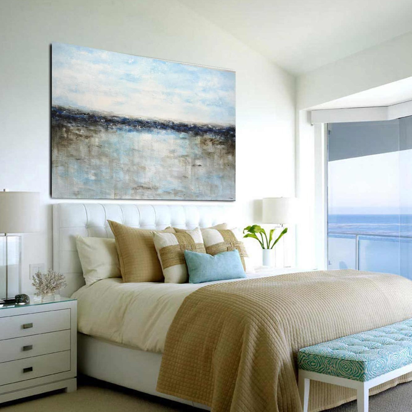 Blue Abstract Ocean Seascape Painting "Home Coming"