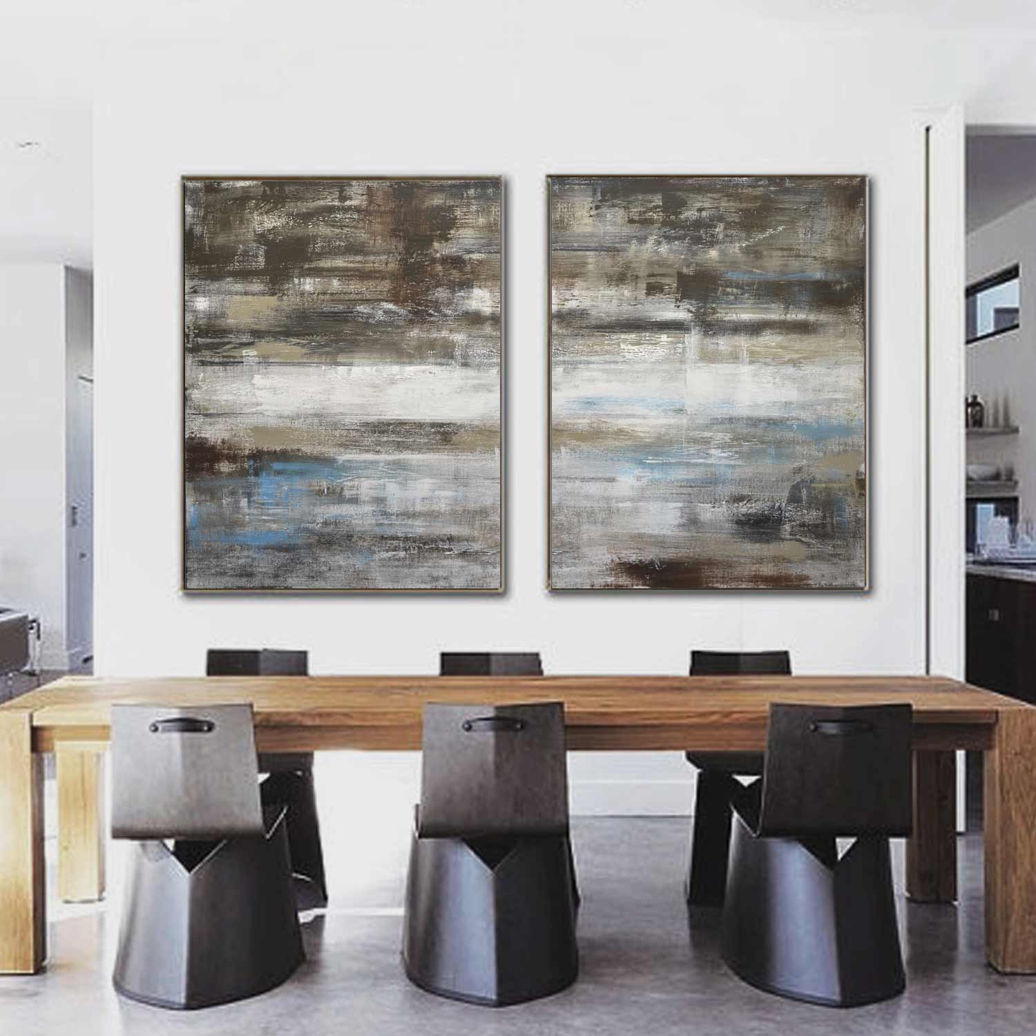 Peintures diptyques Extra Large Art abstrait « Grounded »