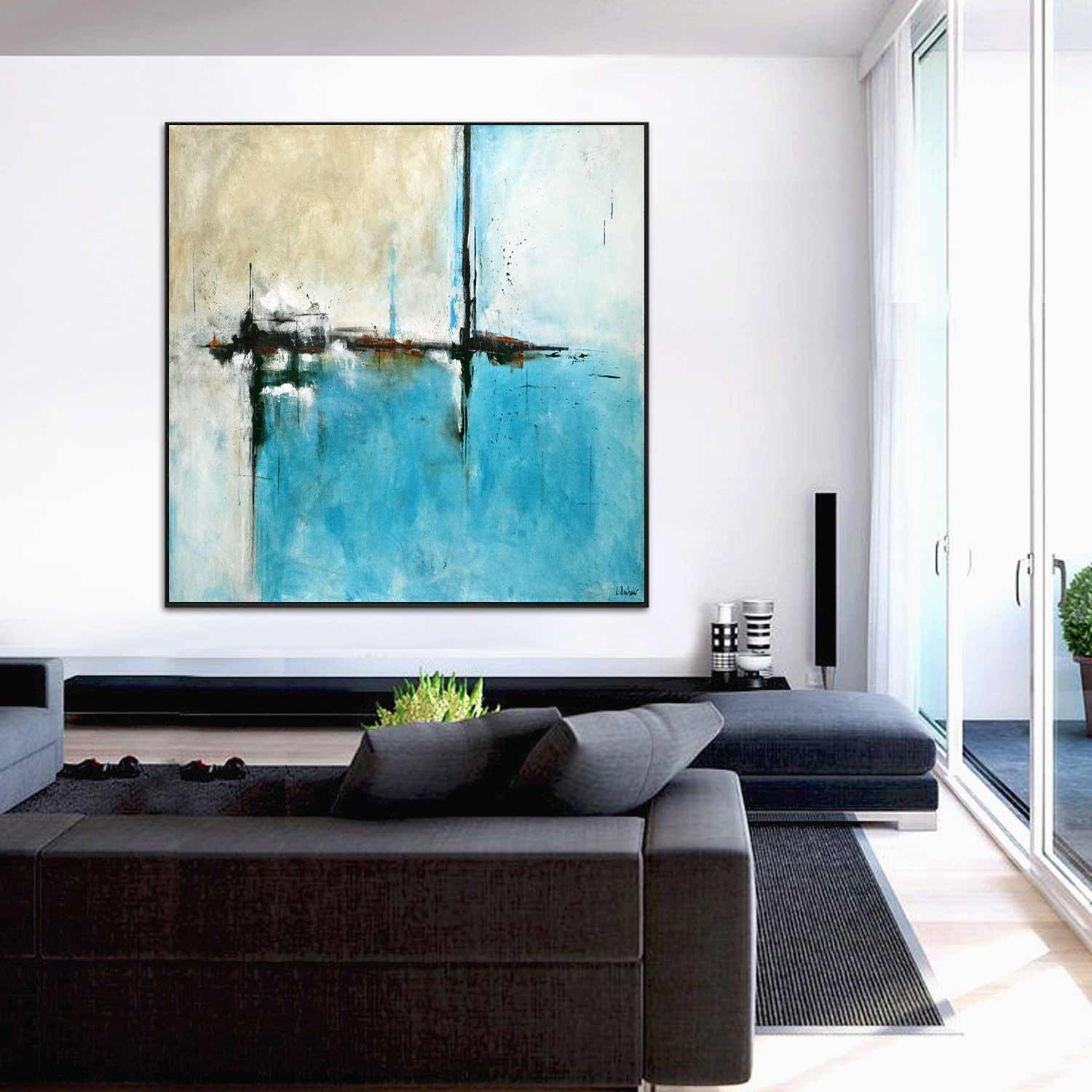 Turquoise Original Abstract Large Painting "Daydreamer"