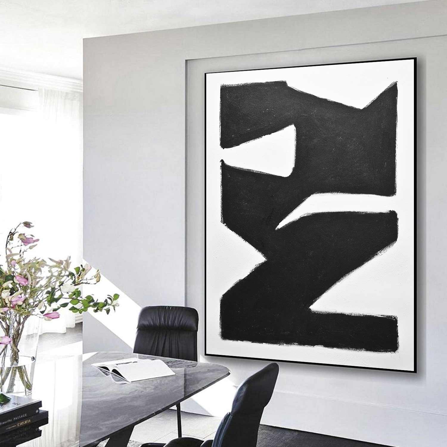 Black White 1950's Vintage Abstract Painting "City Block"