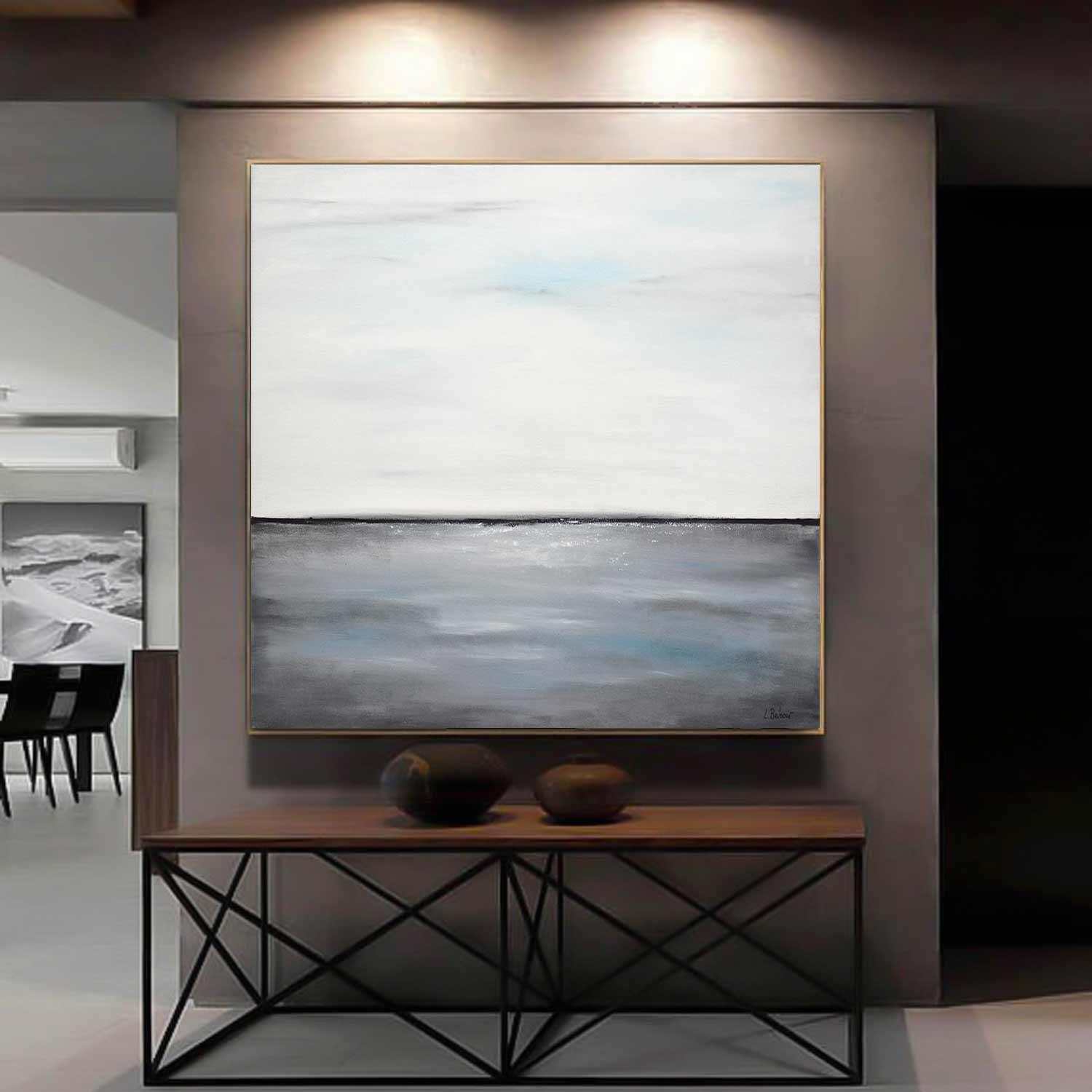 Large Custom Landscape Painting Grayscale Minimal "Gray Waters"
