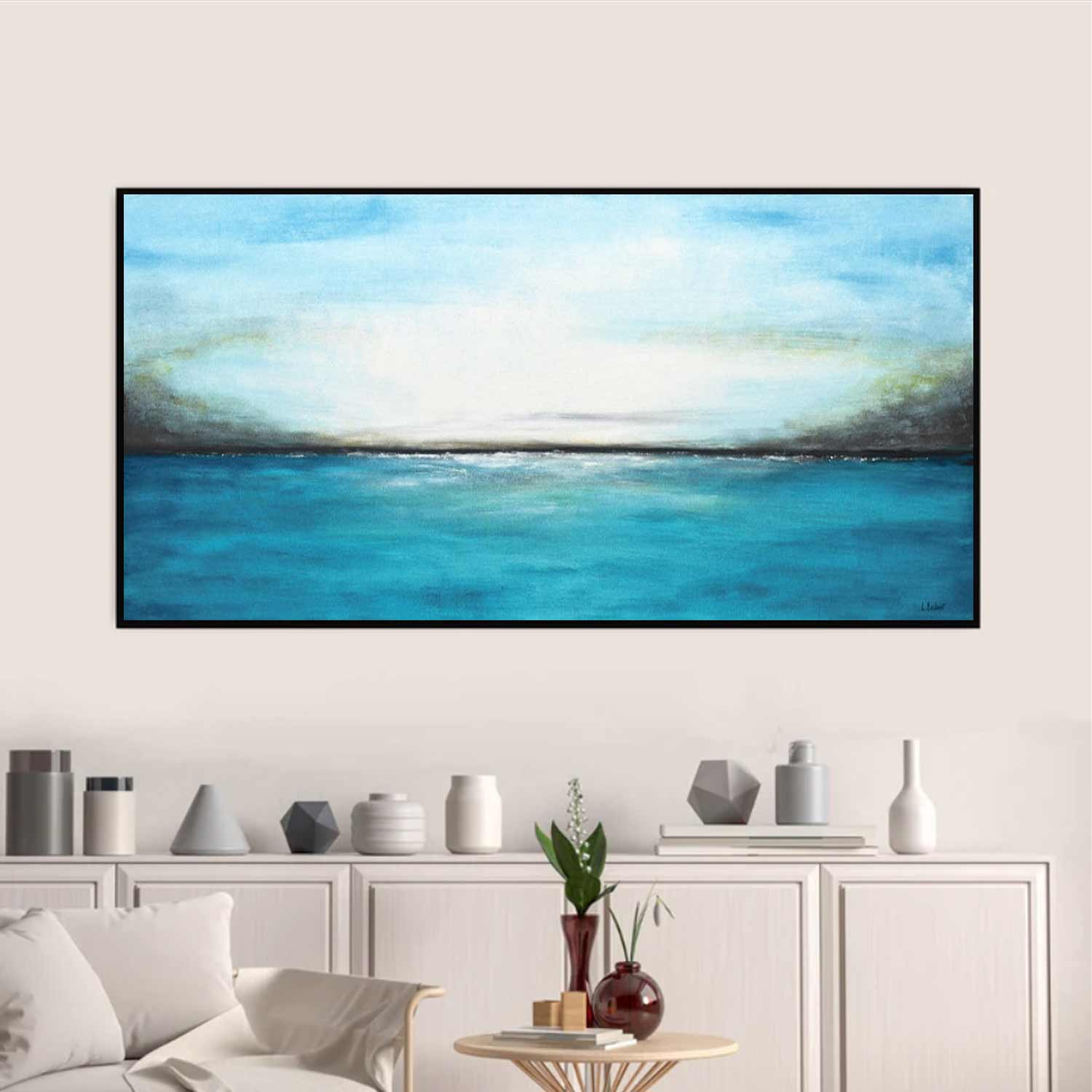 Panoramic Blue Large Framed Art "Into the Blue"